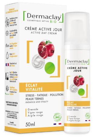 Boite et tube crème jour bio éclat Dermaclay