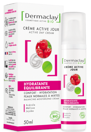 Crème de jour hydratante et équilibrante pour le visage bio Dermaclay