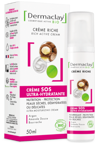 Crème pour le visage riche SOS ultra hydratante bio Dermaclay