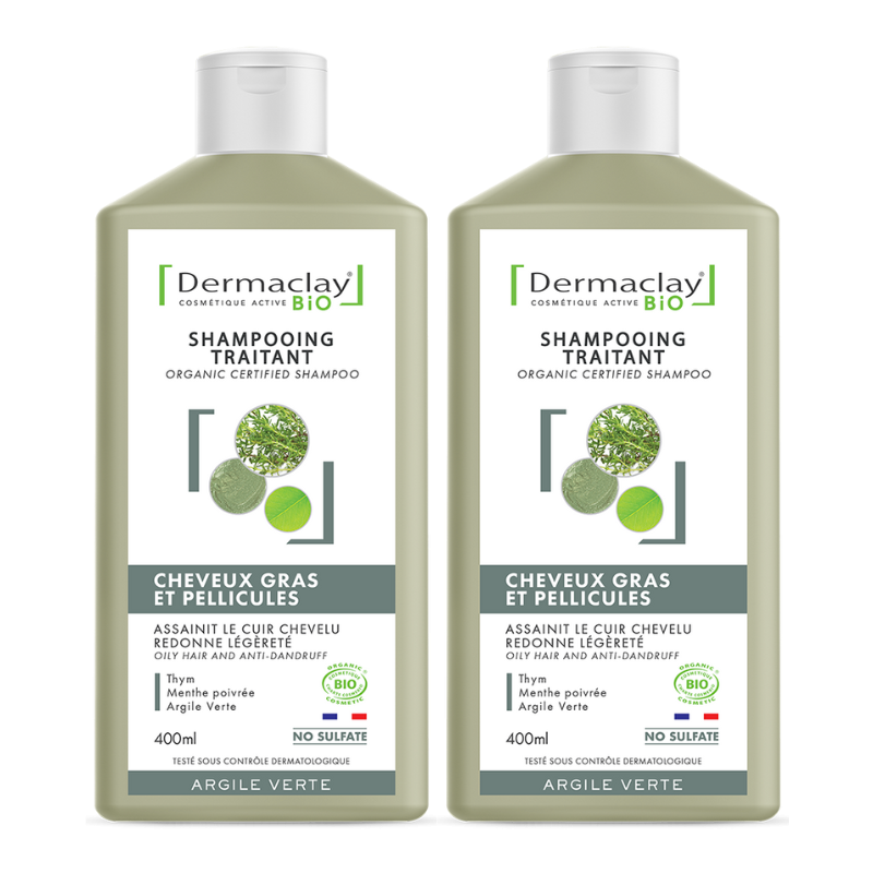 DUO Shampoings cheveux gras & pellicules bio Dermaclay