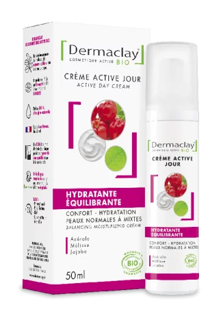 Crème de jour hydratante et équilibrante pour le visage bio Dermaclay