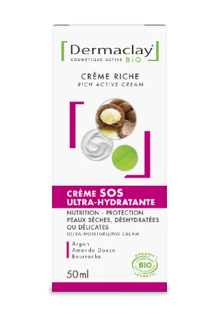 Crème pour le visage riche et ultra hydratante bio Dermaclay